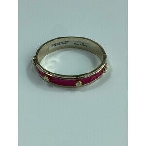 Henri Bendel Gold Pink Enamel Crystal Stud Hinged Bangle Bracelet